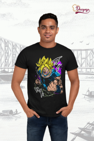 Unisex Bio-Washed Cotton Black T-Shirt with Anime Design