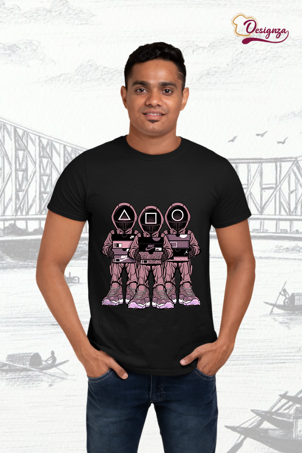 Unisex Bio-Washed Cotton Black Polo T-Shirt with Anime Design